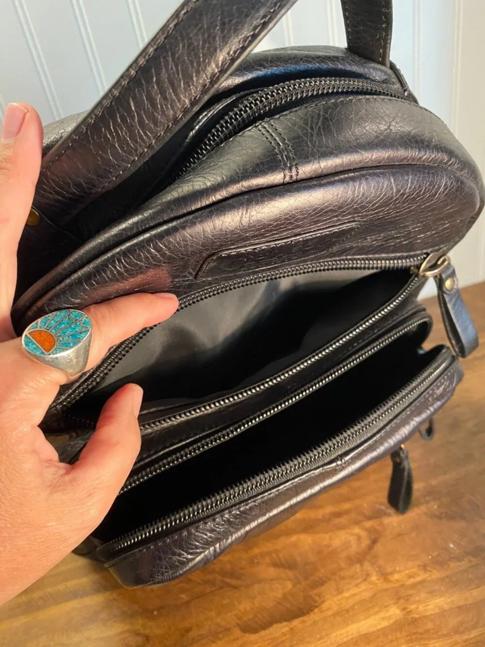 CHAPS Genuine Leather Backpack - Black Multi Pocket Travel Laptop School Bag